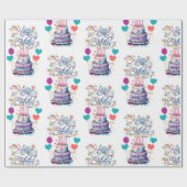 若い女の子の誕生日名前を追加エージケかわいらしーキ ラッピングペーパー (フラット)