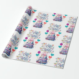 若い女の子の誕生日名前を追加エージケかわいらしーキ ラッピングペーパー