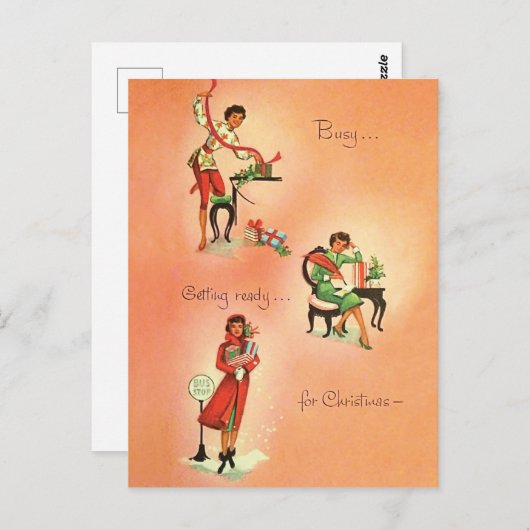 若い女の子はクリスマスの準備をしている、ヴィンテージ ポストカード (正面/裏面)