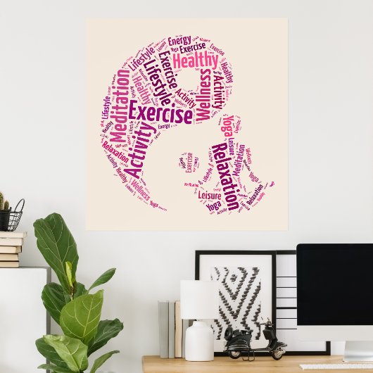 若い女の子は陰陽記号の下でヨガを練習 ポスター (ホームオフィス)