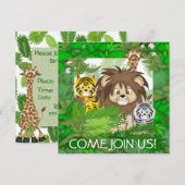 若い女の子や少年向けのジャングル動物園招待状 招待状 (正面/裏面)
