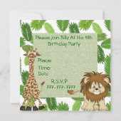 若い女の子や少年向けのジャングル動物園招待状 招待状 (裏面)