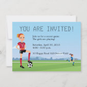 若い女の子サッカーゲーム招待状 招待状 (正面)