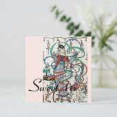 若い女の子，カラフルリボン甘い16パーティーブルー 招待状 (スタンド正面)