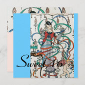 若い女の子,カラフルリボン甘い16パーティーブルー 招待状 (正面/裏面)