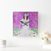 若い女の子，グスタフクリムト スクエア壁時計 (ホーム)