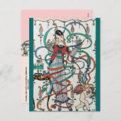 若い女の子，リカラフルボン渦巻き，かわいいバレンタイン シーズンポストカード (正面/裏面)