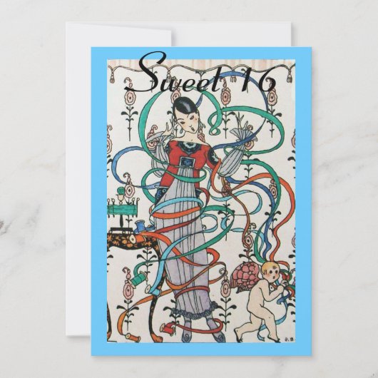 若い女の子,リボカラフルンズスウィート16パーティーオレンジ 招待状 (正面)