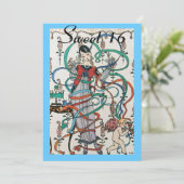 若い女の子,リボカラフルンズスウィート16パーティーオレンジ 招待状 (スタンド正面)