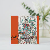 若い女の子，リボカラフルンズスウィート16パーティーオレンジ 招待状 (スタンド正面)