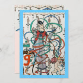 若い女の子，リボンカラフルブライダルシャワーモノグラム 招待状 (正面/裏面)