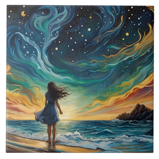 若い女は海の星を見る タイル (正面)