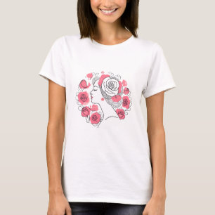 若い女エレガント性抽象芸術ピンクTシャツ Tシャツ