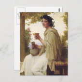 若い女性がワインを飲む ポストカード (正面/裏面)