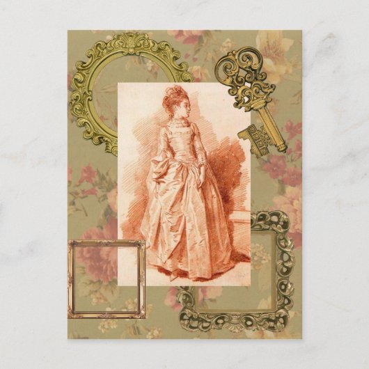 若い女性が立つ ポストカード (正面)