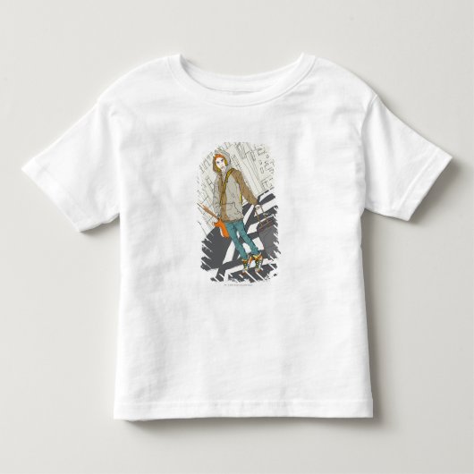 若い女性が荷物を持って通りに立っている トドラーTシャツ (正面)