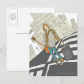 若い女性が荷物を持って通りに立っている ポストカード (正面/裏面)