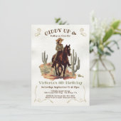 若い女性のカーボーイ馬の誕生日パーティー 招待状 (スタンド正面)