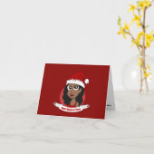 若い女性のクリスマス漫画 カード (黄色い花)