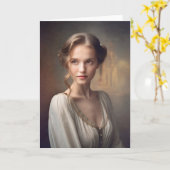 若い女性のポートレートカード カード (黄色い花)