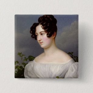 若い女性のポートレート、1827年(キャンバスの油) 缶バッジ