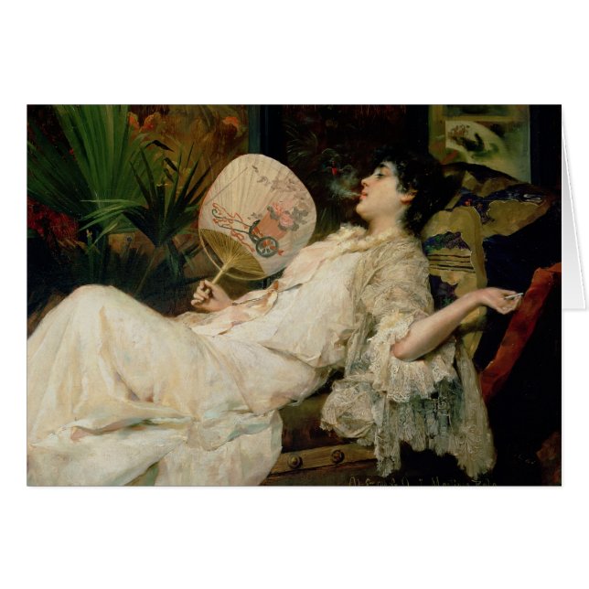 若い女性の喫煙1894年 (正面横)