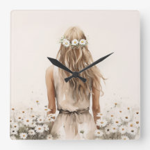 若い女性の水色のデイジー場