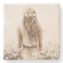 若い女性の水色のデイジー場