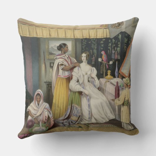 若い女性の洗面所は、「英国のインドからの2つをめっきします クッション (裏面)