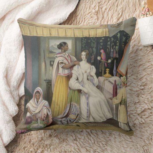 若い女性の洗面所は、「英国のインドからの2つをめっきします クッション (ブランケット)