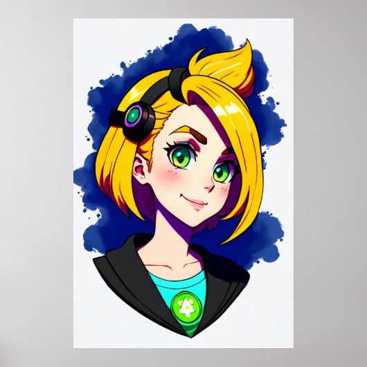 若い女性の金髪のポートレート | AI Art ポスター (正面)