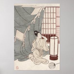 若い女性は蚊帳にひざまずき， 1766 ポスター