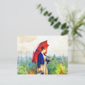 若い女性編み物バイダニエルリッジウェイナイト ポストカード (スタンド正面)