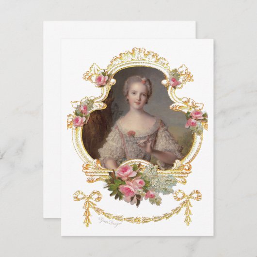 若い女王マリー・アントワネット ピンクのバラのカード (正面/裏面)