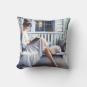 若い女読は猫の本だ クッション (正面)