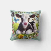 若い子牛とフローラリースと蝶 クッション (正面)