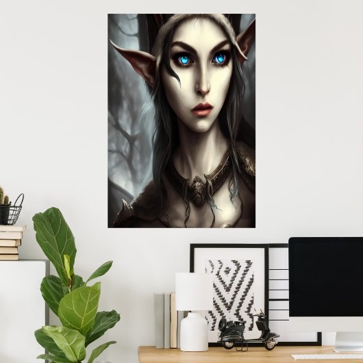 若い小妖精や小人の女性の青目 | AIアートポスター ポスター (ホームオフィス)