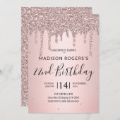 若い少女のブロンズの顔が赤くなる グリッター 招待状 (正面/裏面)