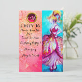 若い少女の16歳の誕生日パーティー、ピンクのスパークルモノグラム 招待状 (スタンド正面)