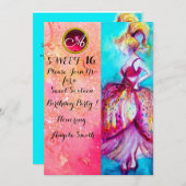 若い少女の16歳の誕生日パーティー、ピンクのスパークルモノグラム 招待状 (正面/裏面)