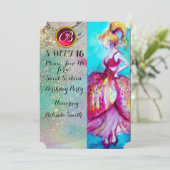 若い少女の16歳の誕生日パーティー、青いスパークルスのモノグラム 招待状 (スタンド正面)