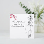 若い少女の16歳の誕生日パーティー、黒、白、赤の渦巻き 招待状 (スタンド正面)