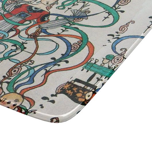 若い少女,カラフルなリボンが渦巻く,キューピッドの誕生日 カッティングボード (角)