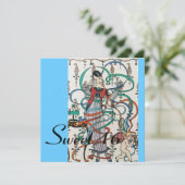 若い少女 , カラフルなリボン スイート16パーティーブルー 招待状 (スタンド正面)