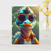 若い恐竜 |誕生日カード カード (黄色い花)