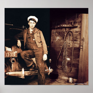 若い整備士ヴィンテージ写真 ポスター