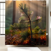 若い松の木ジャングルウッドランドワイルド シャワーカーテン