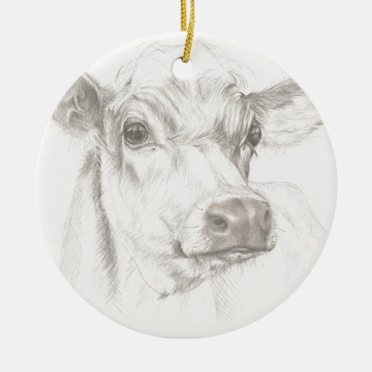 若い牛のスケッチ セラミックオーナメント (正面)