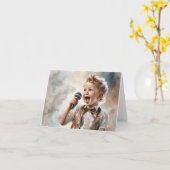 若い男の子リード歌の水色イラストレーション 空白の カード (黄色い花)