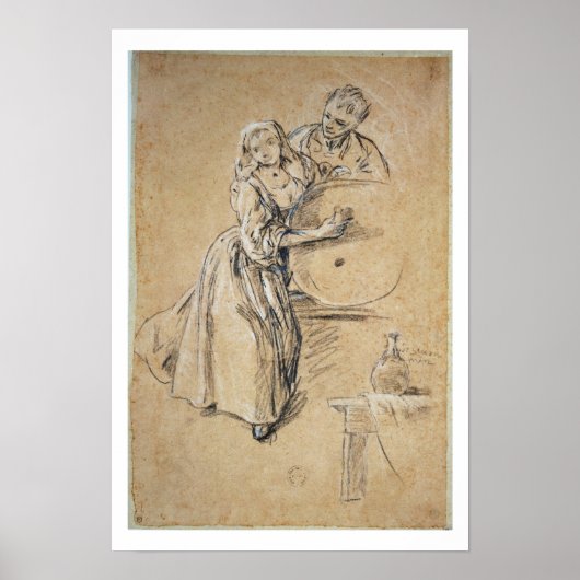 若い男（チョーク）のカードを持ったワインポーラ ポスター (正面)